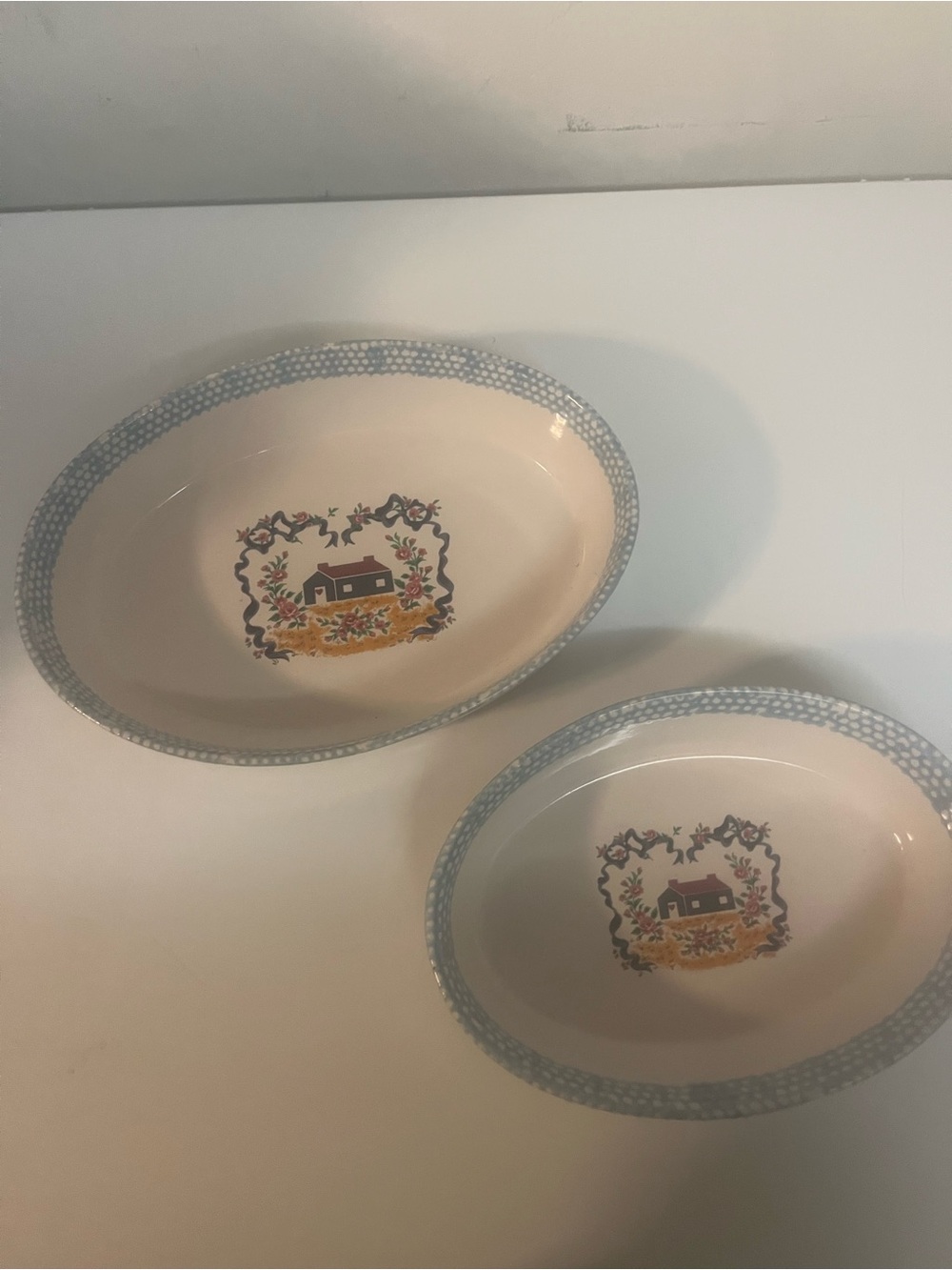 Vtg 1995 Teamson Pottery.
Home Sweet Home
Stoneware Oval Casserole Dishes Set 2